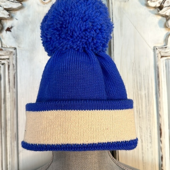 Vintage Serac Handmade in USA Blue PomPom 100% Wool Beanie - Picture 3 of 8